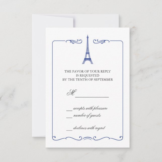 Invitación a la tarjeta RSVP de la Torre Eiffel El (Anverso)