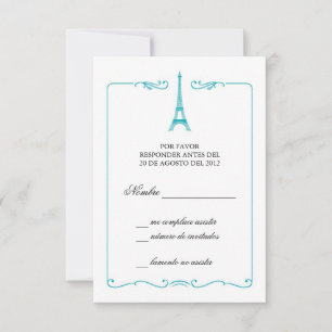 Invitación a la tarjeta RSVP de la Torre Eiffel El