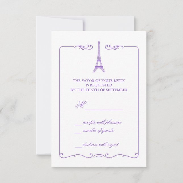 Invitación a la tarjeta RSVP de la Torre Eiffel El (Anverso)