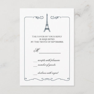 Invitación a la tarjeta RSVP de la Torre Eiffel El