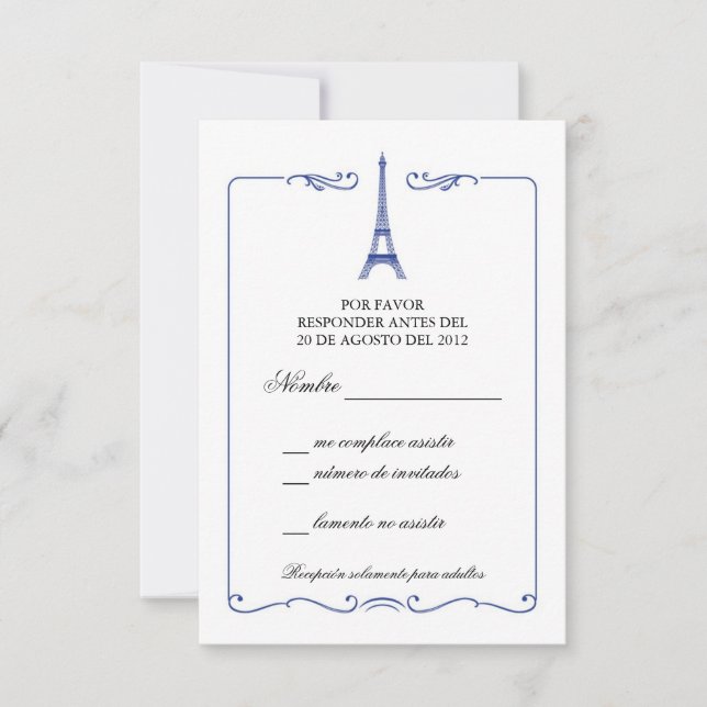 Invitación a la tarjeta RSVP de la Torre Eiffel El (Anverso)