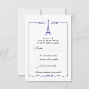 Invitación a la tarjeta RSVP de la Torre Eiffel El