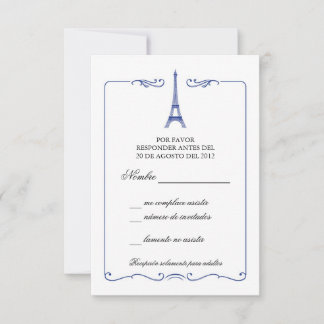 Invitación a la tarjeta RSVP de la Torre Eiffel El