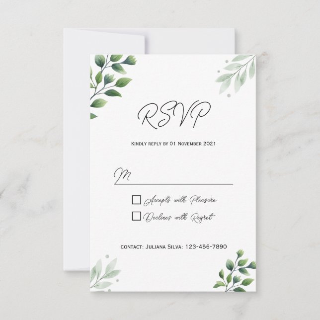 Invitación a la tarjeta RSVP de vegetación rústica (Anverso)