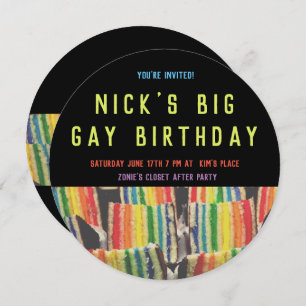 Invitación a la tarta arcoiris para cumpleaños gay
