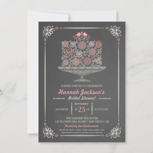 Invitación a la tarta de flores de encaje para la  (Anverso)