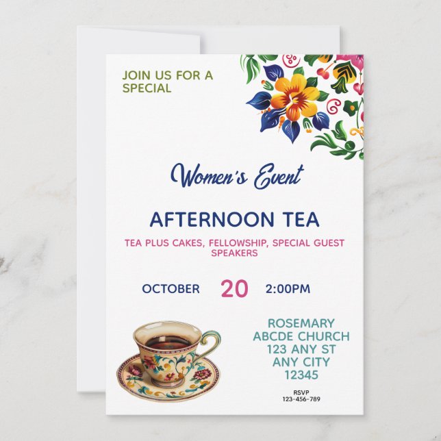 Invitación a la Té de la Hermandad de Mujeres Cris (Anverso)