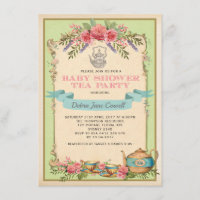 Invitación a la tetera floral del Fiesta de té de 