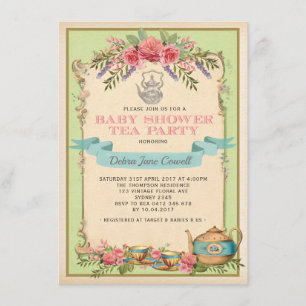Invitación a la tetera floral del Fiesta de té de 