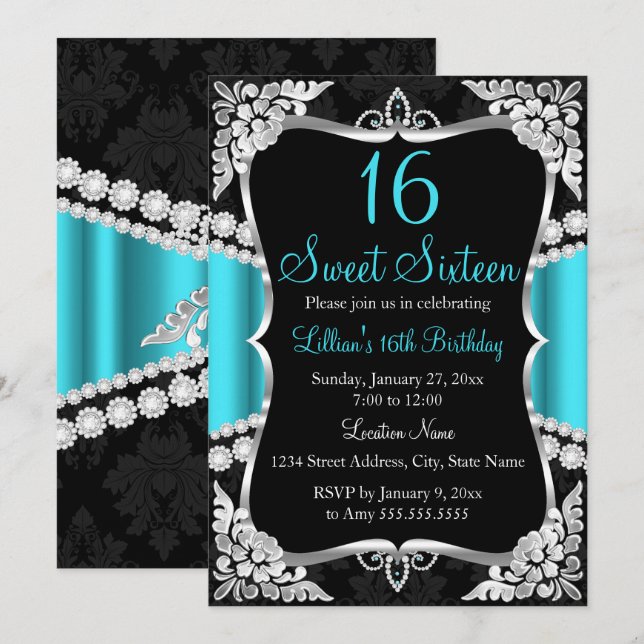 Invitación a la tiara negra de plata azul verde az (Anverso / Reverso)