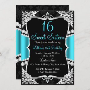 Invitación a la tiara negra de plata azul verde az