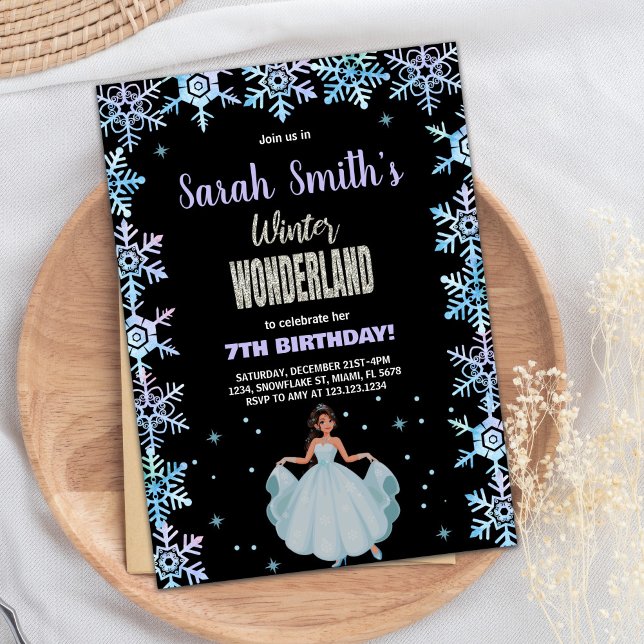 Invitación a la Tierra de las Maravillas de Invier (Snow flake Black Winter Wonderland Invitation)