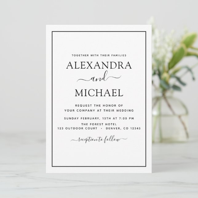 Invitación a la tipografía moderna de Boda blanco  (Anverso de pie)