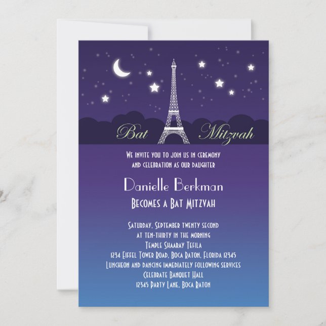 Invitación a la Torre Eiffel Bat Mitzvah (Anverso)