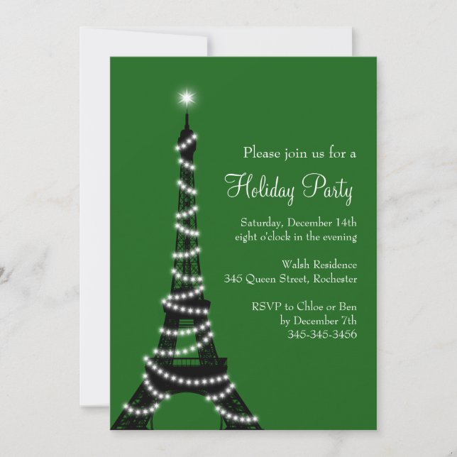 Invitación a la Torre Eiffel de vacaciones verde (Anverso)