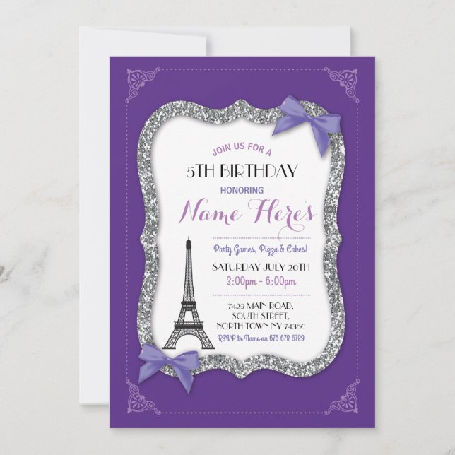 Invitación a la Torre Eiffel Púrpura del Chica de  (Anverso)