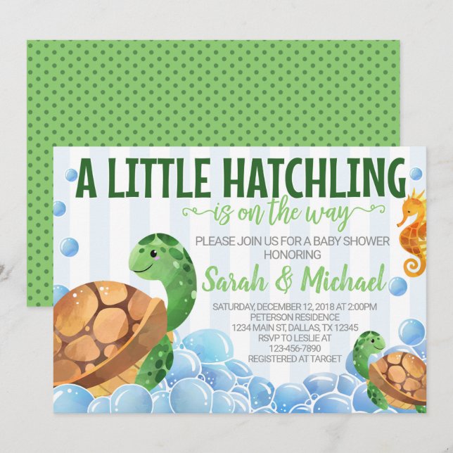 Invitación a la tortuga Baby Shower (Anverso / Reverso)