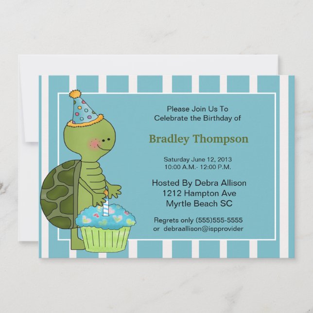 Invitación a la tortuga de cumpleaños (Anverso)