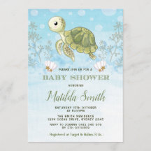 Invitación a la tortuga en Baby Shower bajo el océ