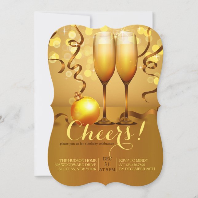 Invitación a la tostada de champagne de Año Nuevo (Anverso)