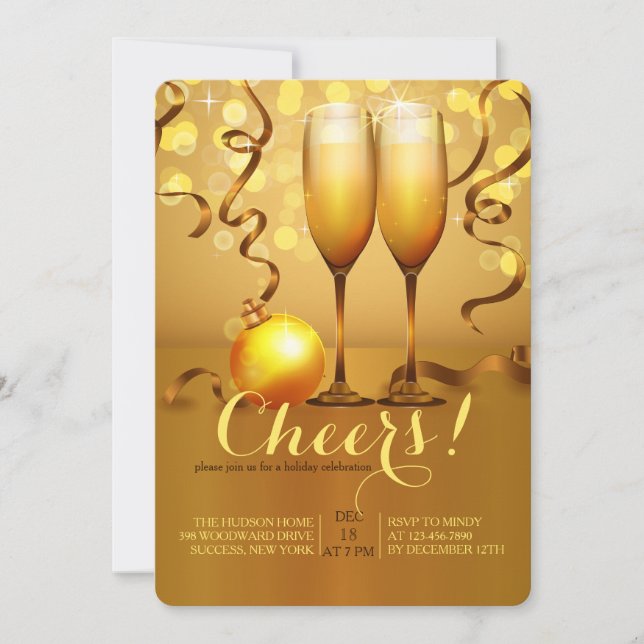 Invitación a la tostada de champagne de Año Nuevo (Anverso)