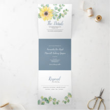 Invitación a la Triple Boda de Girasol y Eucalipto