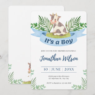 Invitación a la vaca loca de Baby Shower Baby Boy