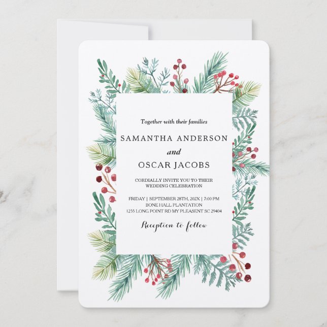 Invitación a la vegetación de marco de hojas de in (Anverso)