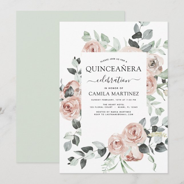Invitación a la vegetación floral de Quinceañera r (Anverso / Reverso)