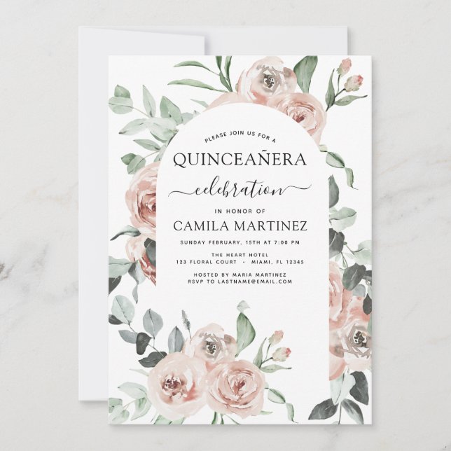 Invitación a la vegetación floral de Quinceañera r (Anverso)