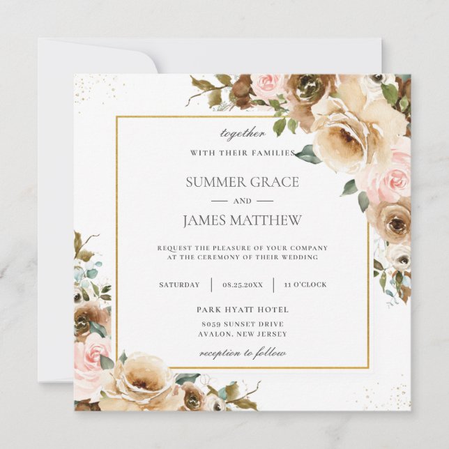 Invitación a la vegetación floral Rustic Brown Cre (Anverso)