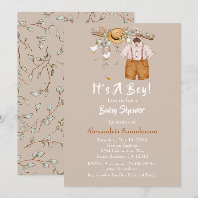 Invitación a la vegetación rústica de Baby Boy Boh (Anverso / Reverso)