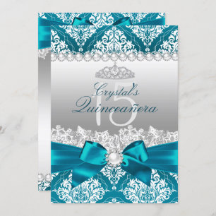 Invitación a la verde azulada perla de Damask Bow 