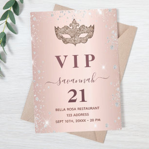 Invitación a la vip del purpurina de plata de rosa