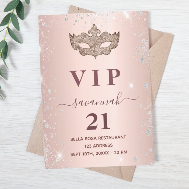 Invitación a la vip del purpurina de plata de rosa (Subido por el creador)