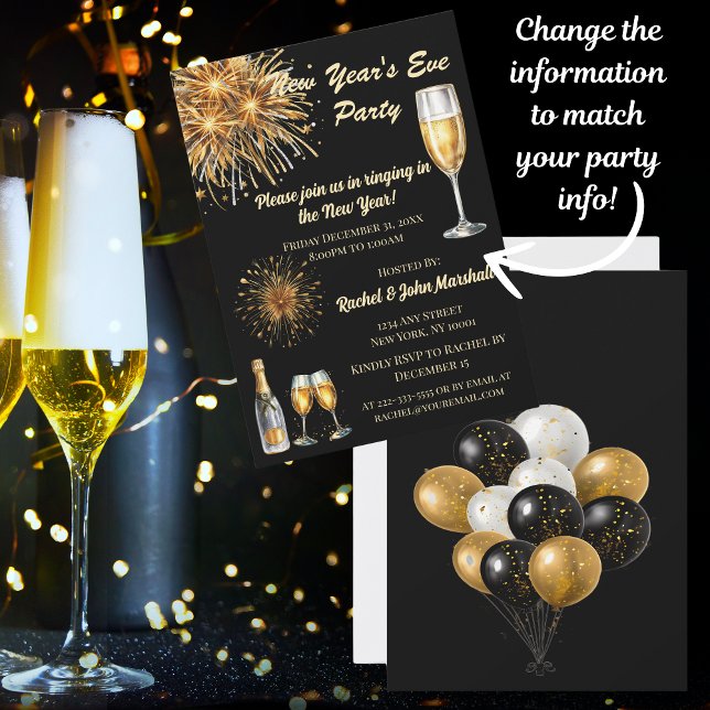 Invitación a la víspera de Año Nuevo de Champagne  (Send your New Year's Party Invitation with elegance and style!)