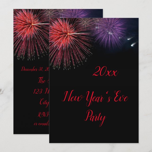 Invitación a la víspera de Año Nuevo de fuegos art (Anverso / Reverso)