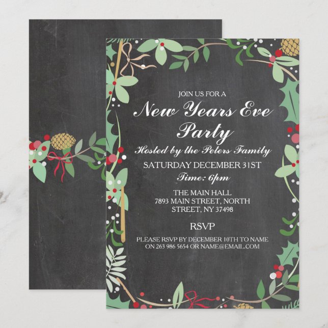 Invitación a la víspera de Año Nuevo de Rustic Win (Anverso / Reverso)