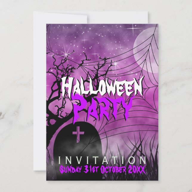 Invitación a la Web de Halloween rosa Moon+Spider (Anverso)