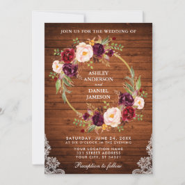 Invitación a la Wreath floral rústica Boda Wood