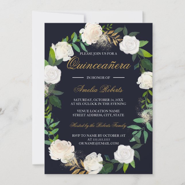 Invitación a la Wreath Quinceanera de color de agu (Anverso)