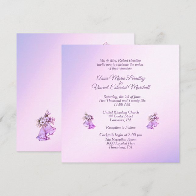 Invitación a las campanas Boda Lavender (Anverso / Reverso)