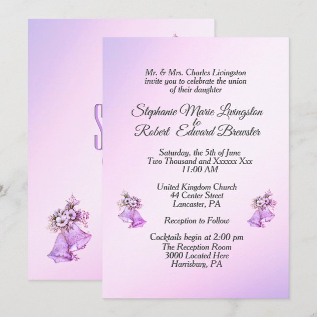 Invitación a las campanas Boda Lavender (Anverso / Reverso)