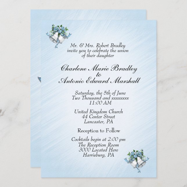 Invitación a las campanas Bodas azules (Anverso / Reverso)