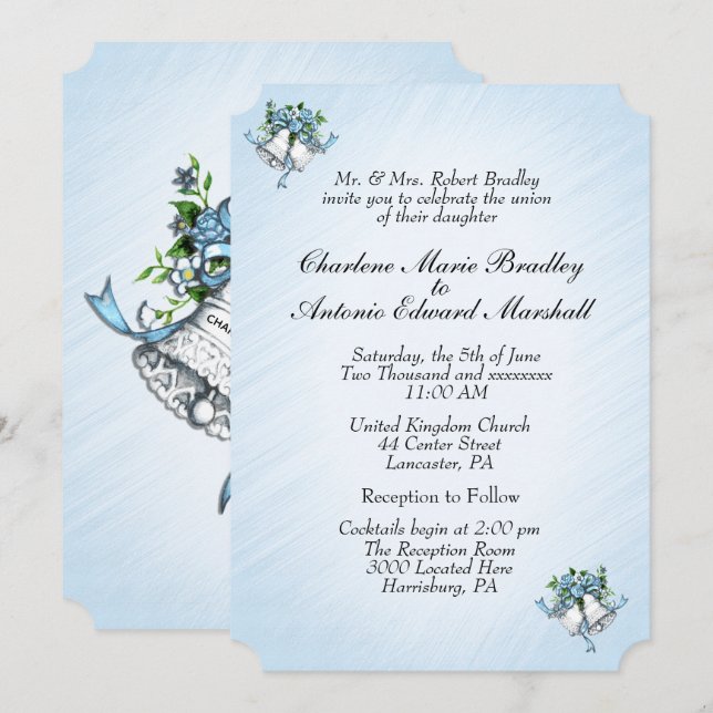 Invitación a las campanas Bodas azules (Anverso / Reverso)