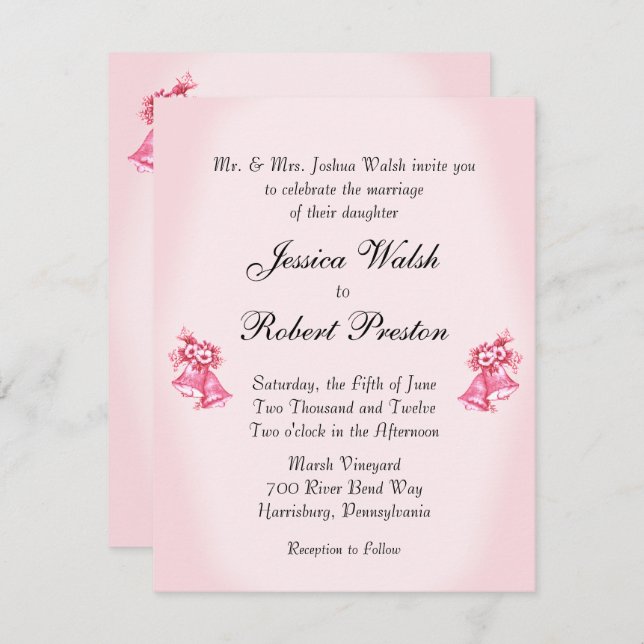 Invitación a las campanas Bodas rosas (Anverso / Reverso)