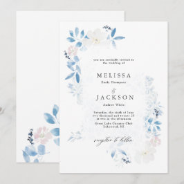 Invitación a las flores azul y blanca
