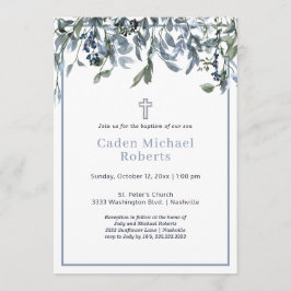 Invitación a las flores azules del bautismo modern