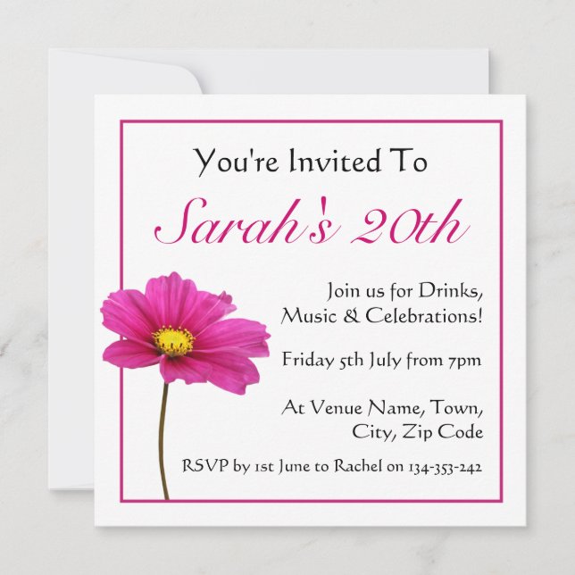 Invitación a las flores cosmales rosadas (Anverso)