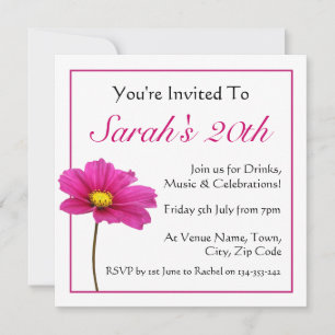 Invitación a las flores cosmales rosadas